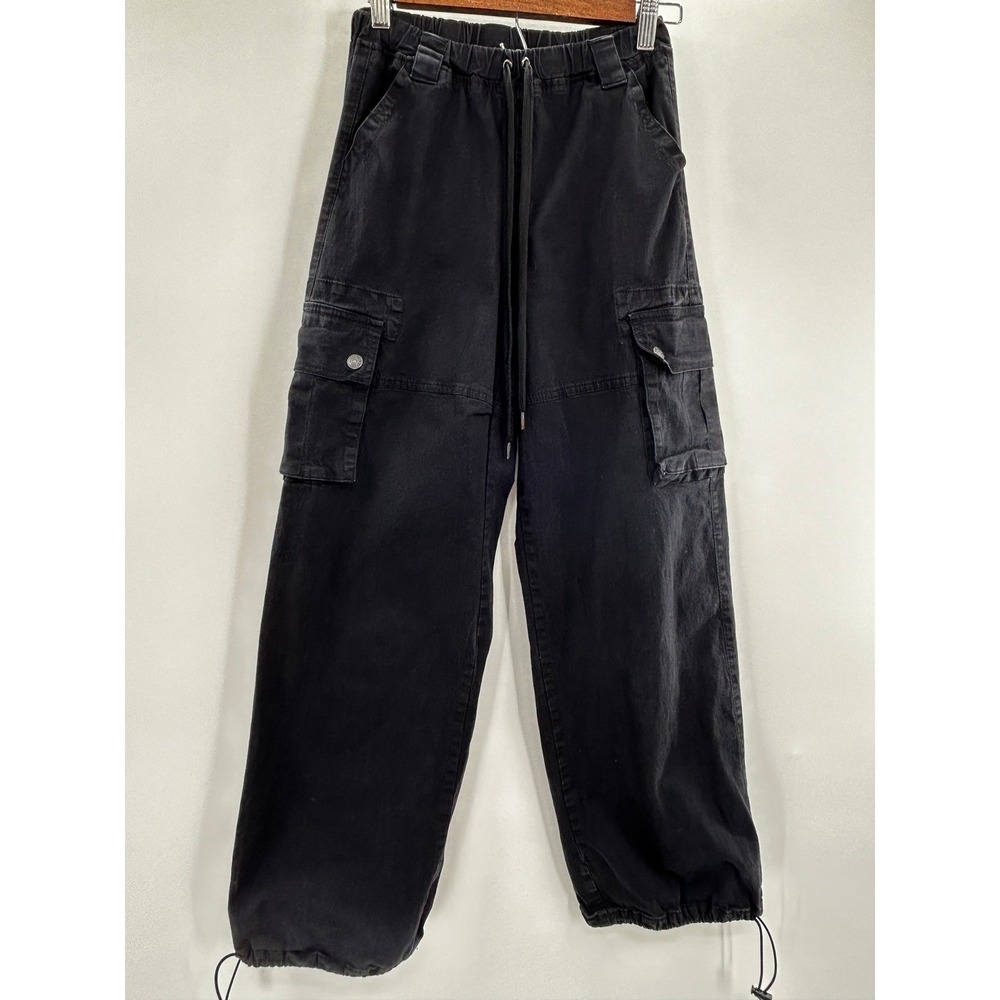 Madden NYC XXS Black Cargo Parachute Pants Wide Leg Drawstring Y2K Streetwear